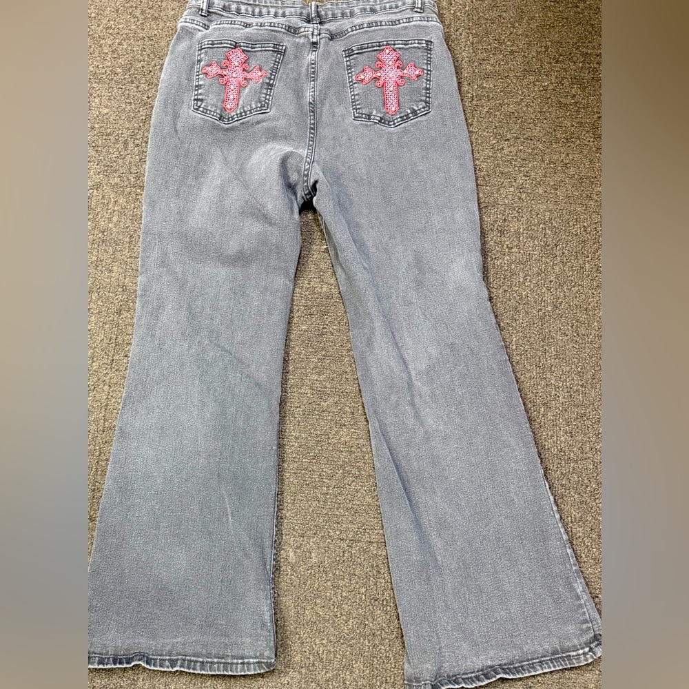 Charcoal Highwaisted Wide Leg Jeans with Embellished back pockets 1XL